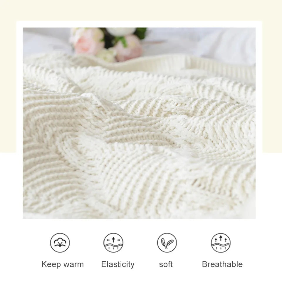 Blanket Chic Knitted Blanket With Balls Chenille Crochet Warm