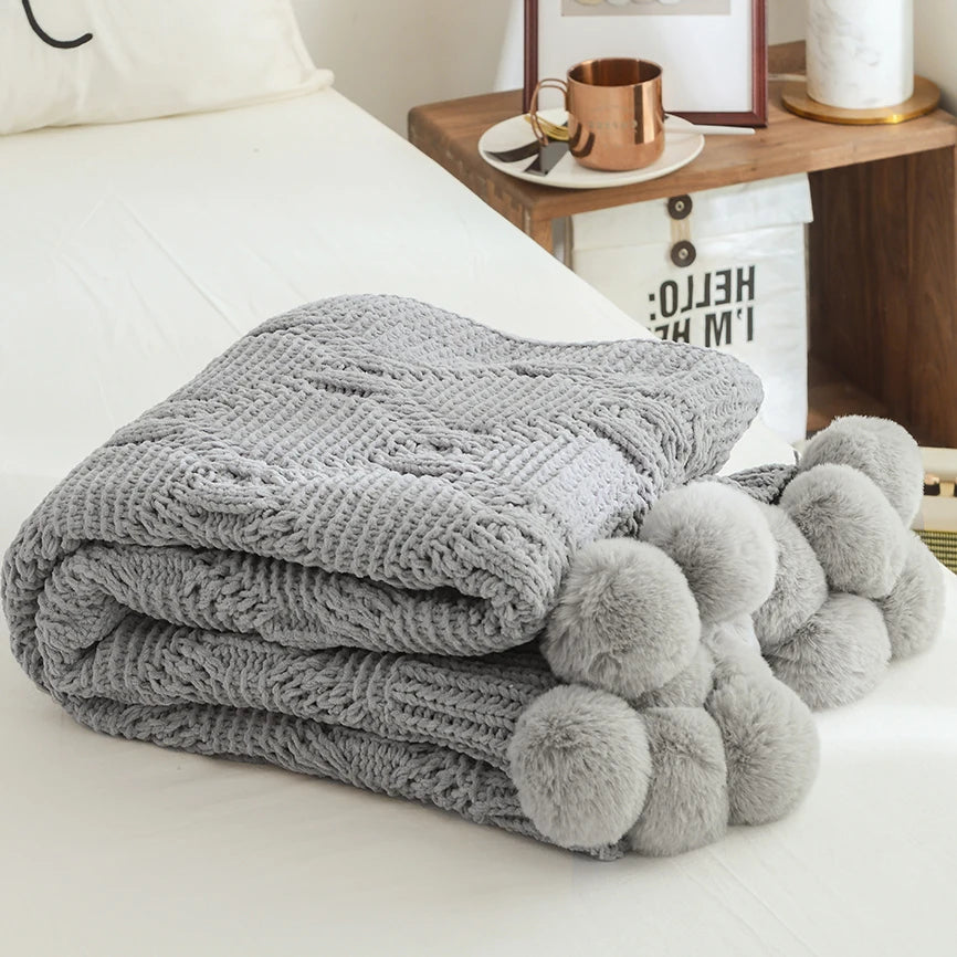 Blanket Chic Knitted Blanket With Balls Chenille Crochet Warm