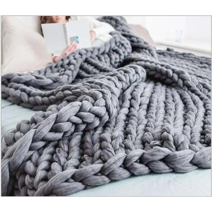 Chunky Merino Wool Blanket Thick Large Yarn Roving Knitted Blanket