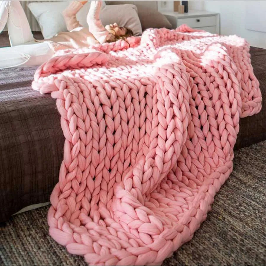 Chunky Merino Wool Blanket Thick Large Yarn Roving Knitted Blanket