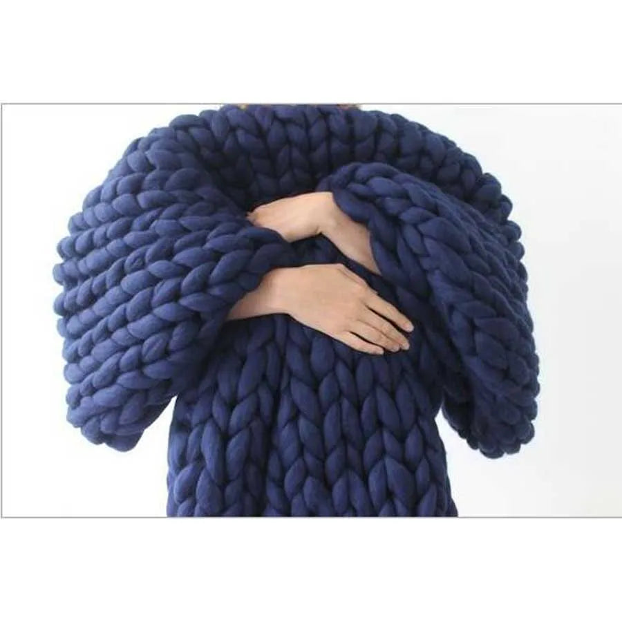 Chunky Merino Wool Blanket Thick Large Yarn Roving Knitted Blanket