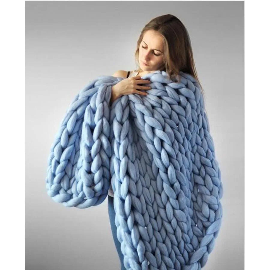 Chunky Merino Wool Blanket Thick Large Yarn Roving Knitted Blanket