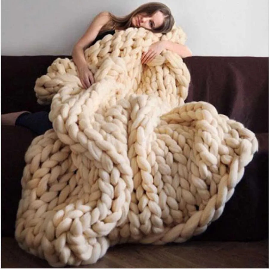 Chunky Merino Wool Blanket Thick Large Yarn Roving Knitted Blanket