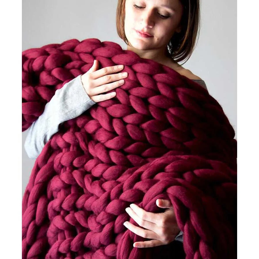 Chunky Merino Wool Blanket Thick Large Yarn Roving Knitted Blanket