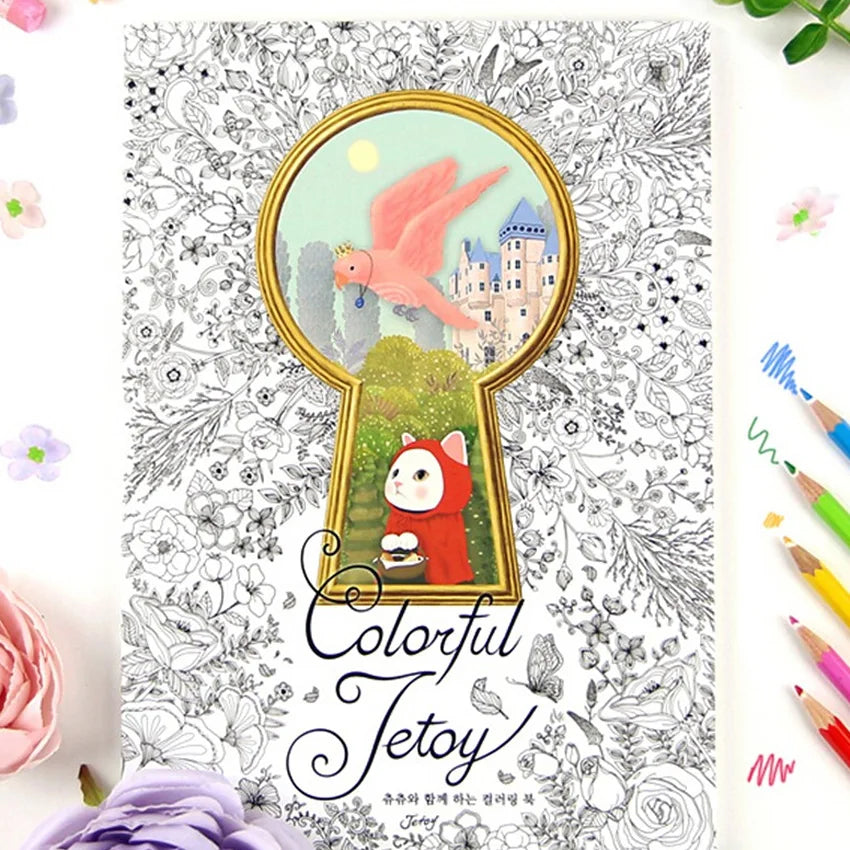 Colorful Jetoy Cat  Coloring Books for Adults Relieve Stress Graffiti Painting