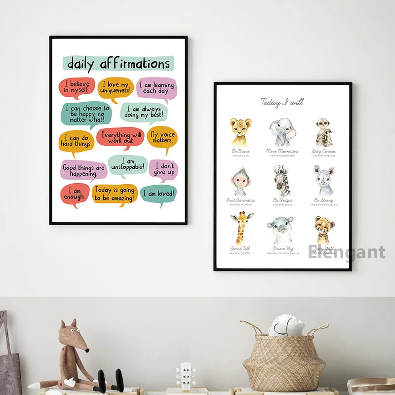 Kids Positive Affirmation Art Prints Mindfulness Poster Self Confidence Quotes