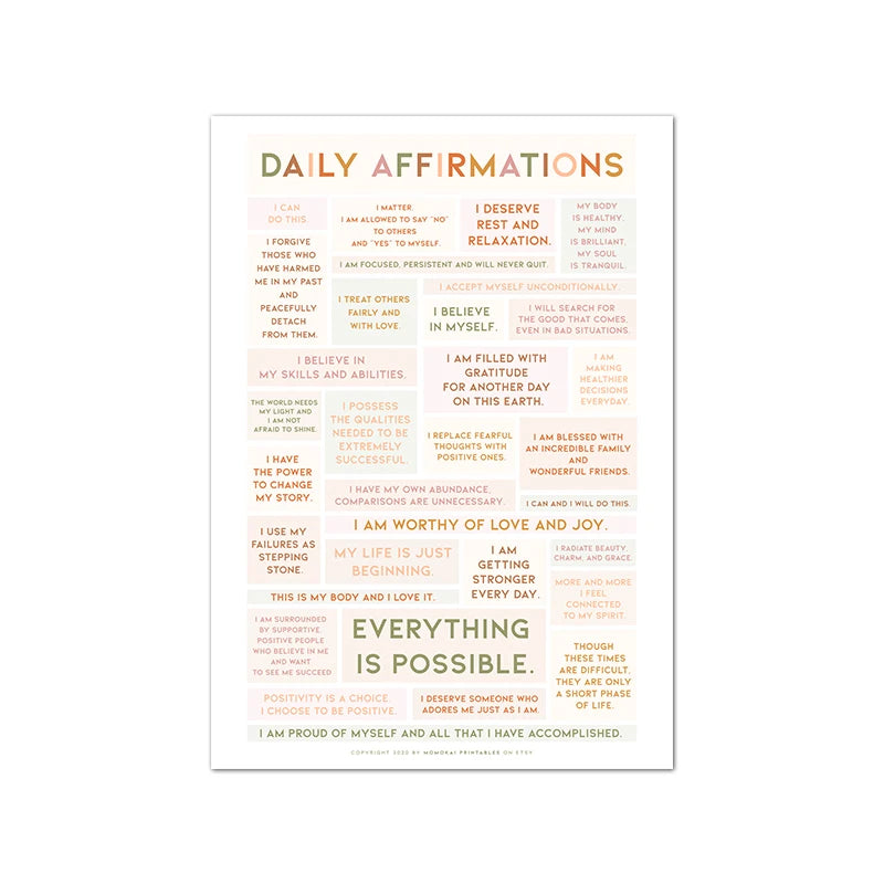 Kids Positive Affirmation Art Prints Mindfulness Poster Self Confidence Quotes