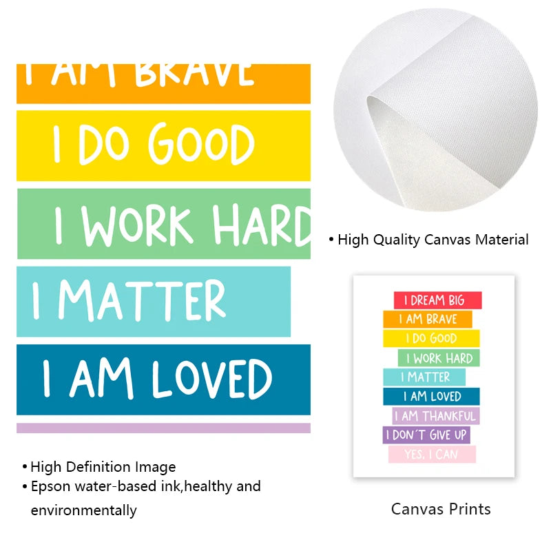 Kids Positive Affirmation Art Prints Mindfulness Poster Self Confidence Quotes