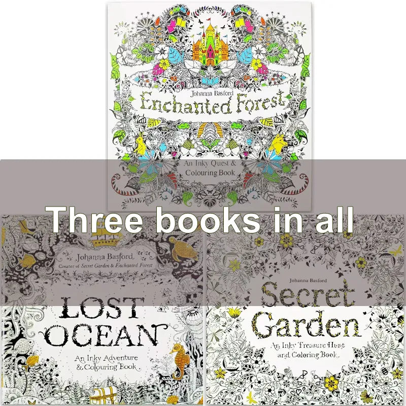 3 Books Different Garden Coloring Book for Adults Children' Learning Painting