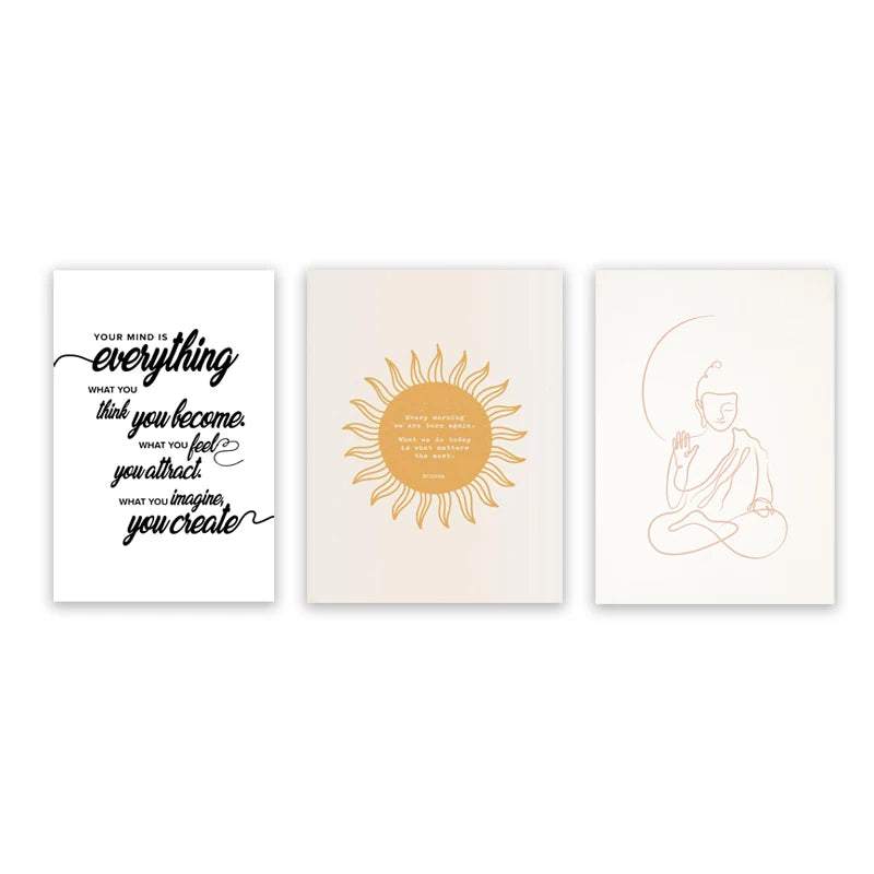 Beige Meditating Buddha Line Art Print Boho Wall Pictures Zen Spiritual Poster