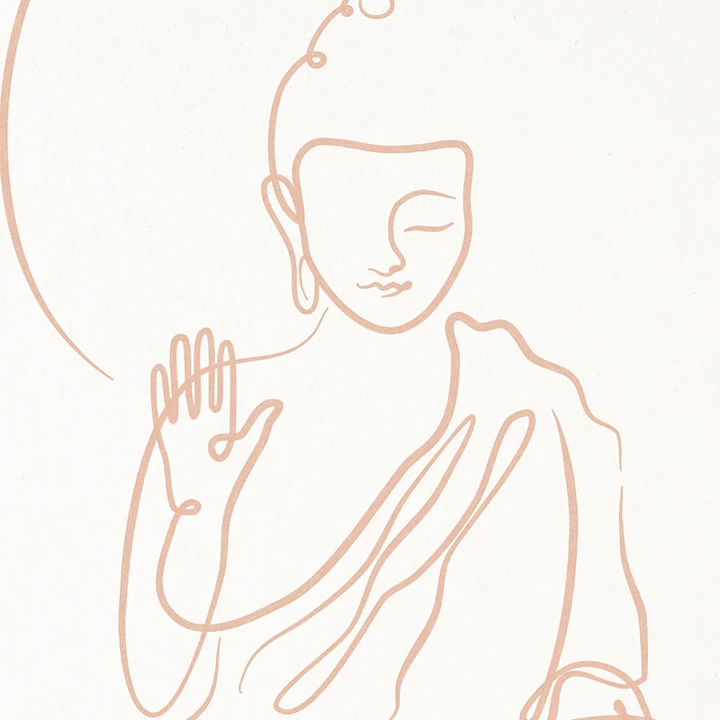 Beige Meditating Buddha Line Art Print Boho Wall Pictures Zen Spiritual Poster