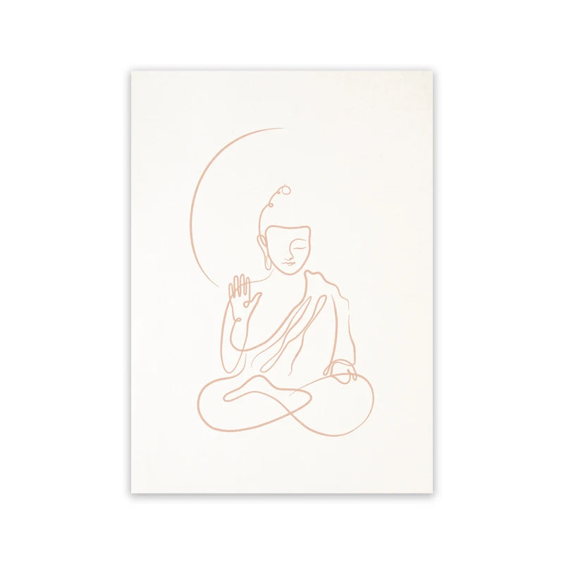 Beige Meditating Buddha Line Art Print Boho Wall Pictures Zen Spiritual Poster